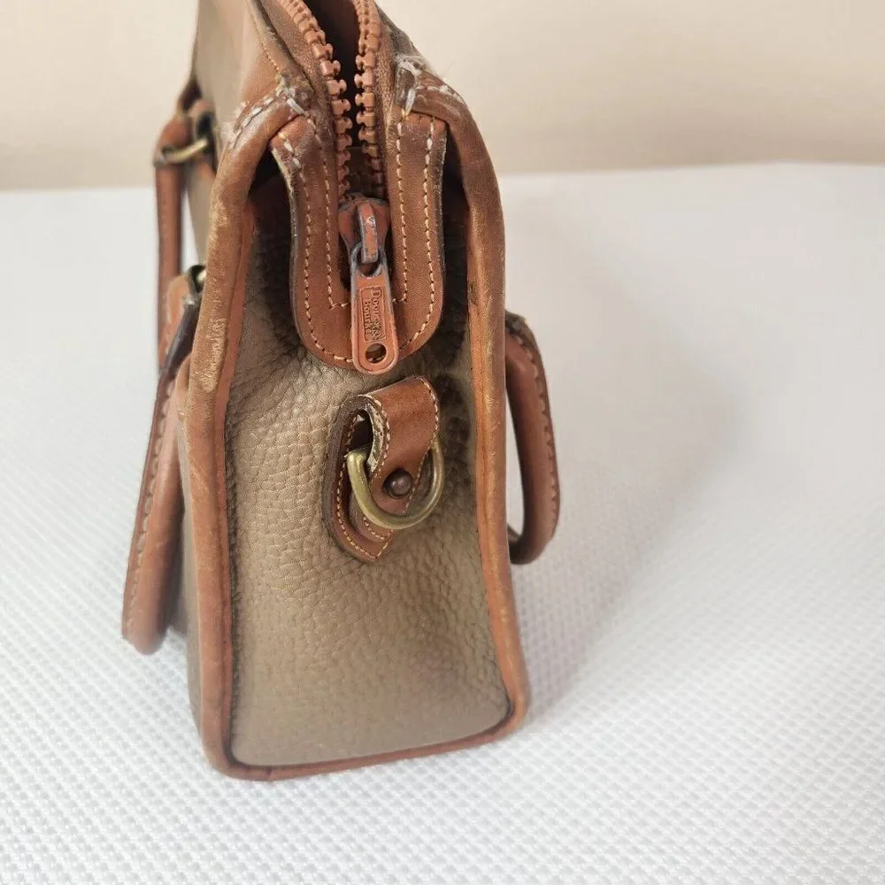 Vintage Dooney & Bourke Satchel Bag Taupe Tan Brown All Weather Leather Handbag